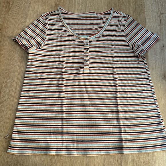 American Eagle Quarter Button Down Striped Short Sleeve Shirt size Large - Picture 1 of 6